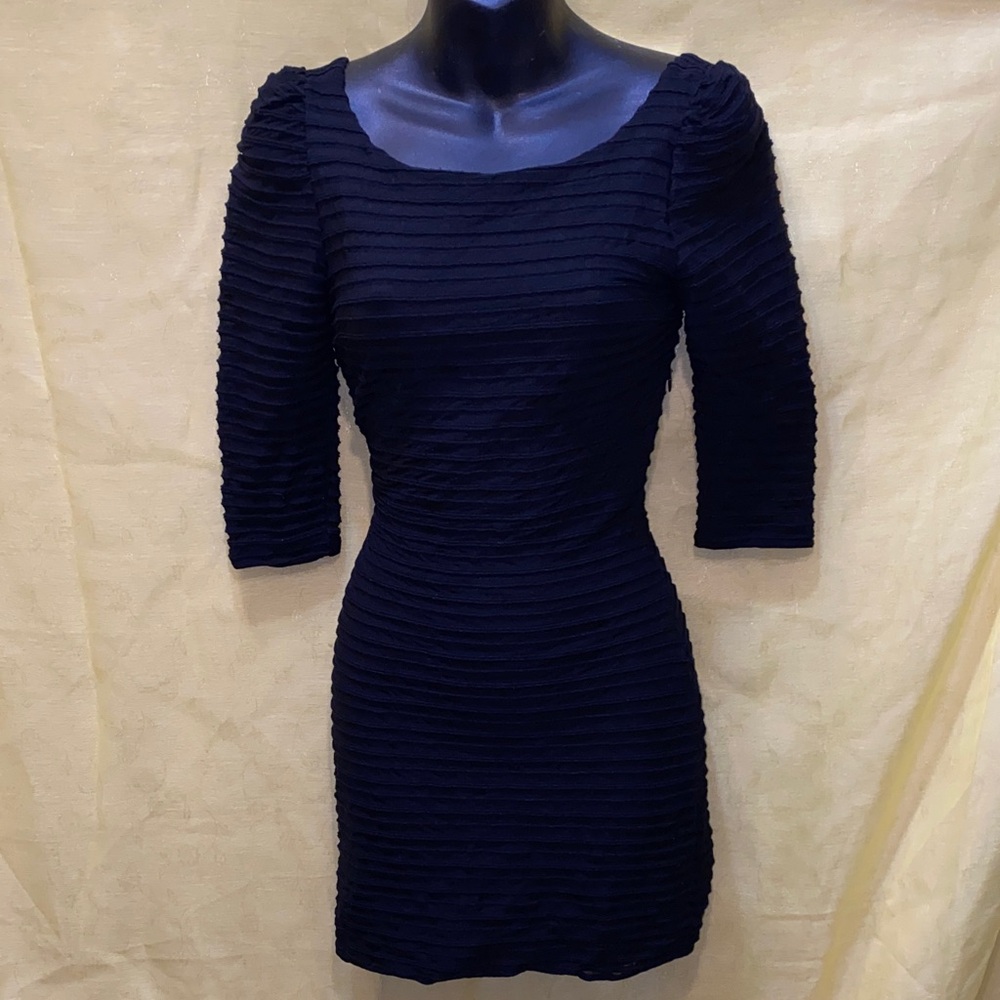 Myne Black Textured Scoop Neck Mini Dress SZ 2